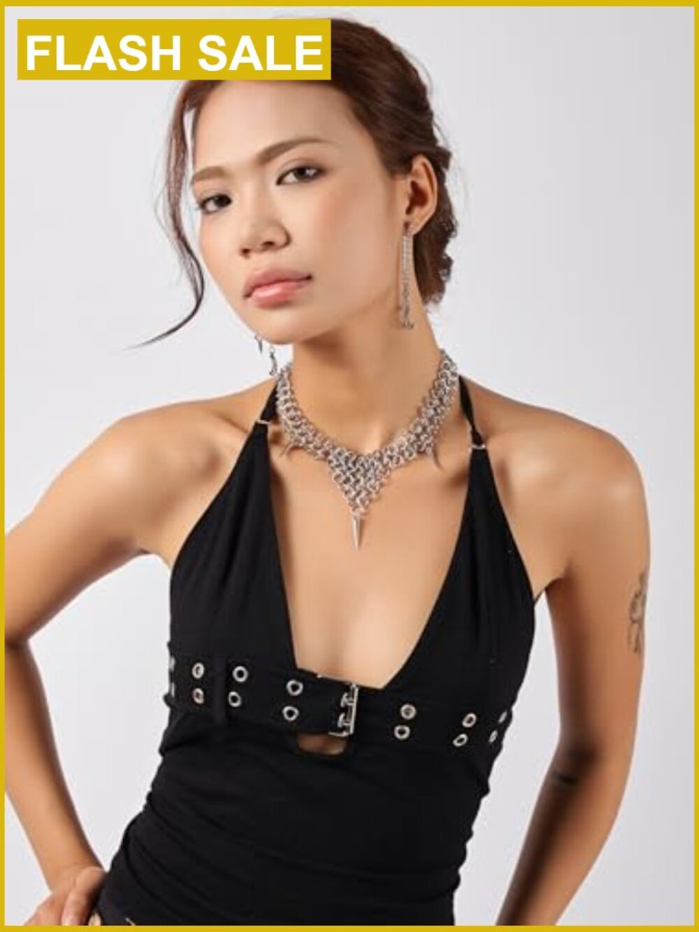 Chunky Spike Choker Necklace, Gothic Emo Punk Grunge Jewelry, Layered - Picture 4 of 7